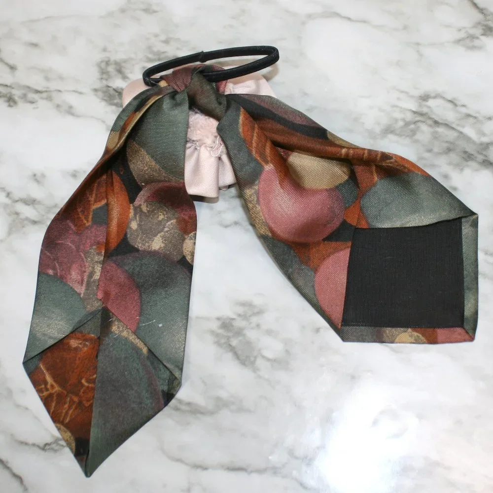 HAND CRAFTED Hair Scrunchy Bow Abstrtact Fall Upcycled Men's Silk Necktie